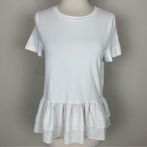 Kate Spade White Broome Street Ruffle Layer Tee Small